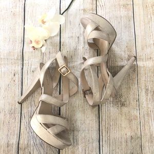 Nine West Gold Leather Heeled Sandals Size 8